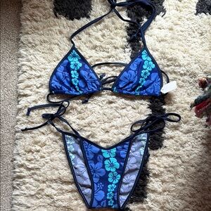 Custom Floral Blue Bikini Set